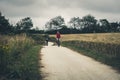 Cycling cl;ose to the sea cliffs near the Port au Bressinj in Normandy Royalty Free Stock Photo