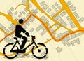 Cycling concept with bicycle icon of person pedaling in the city on a bicycle lane