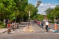 Cycling corridor on Rachel Street in the Rosemont Ã¢â¬â La Petite-Patrie borough during Corovanirus Covid-19 pandemic