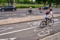 Cycling corridor on Rachel Street in the Rosemont Ã¢â¬â La Petite-Patrie borough during Corovanirus Covid-19 pandemic