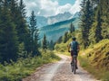 Cycling. a cyclist cycling on a mountain road on a spring day Royalty Free Stock Photo