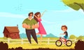 Cycling Family Background Illustration