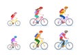 Cycling family isolated on white background. Vector flat style cartoon illustration of mom, dad and child riding bikes Royalty Free Stock Photo