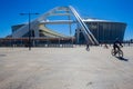 Cycling Father Sons Stadium Colors Royalty Free Stock Photo