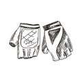 Cycling gloves hand drawn black and white vector illustration