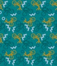Cycling icons, Seamless decorative pattern.