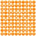 100 cycling icons set orange