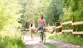 Happy couple with bicycles at summer park Royalty Free Stock Photo