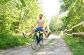 Happy couple with bicycles at summer park Royalty Free Stock Photo