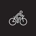 Cycling line icon, bicycle outline vector sign, linear pictogram isolated on black