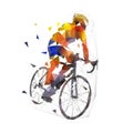 Cycling, low polygonal road cyclist on his bike, geometric vector illustration