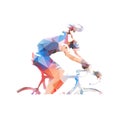 Cycling. Low polygonal road cyclist side view. Abstract geometric isolated vector illustration