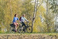 Cycling midddle aged couple enjoys the spring weather, Brabant, Netherlands