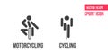 Cycling and motorcycling sign icon, logo. Set of sport vector line icons. athlete pictogram Royalty Free Stock Photo