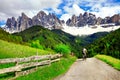 Cycling in mountains, Dolomites. North Italy