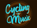 Cycling N Music Vector Art With Brown Bike Wheel Behind And Bycicle Chaind Over Dark Brown Background