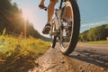 Cycling outdoors, Close up of the feet on pedal, Adventure travel