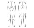 Cycling pants Leggings pants technical fashion illustration with normal waist, high rise, full length. Flat sport knit