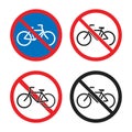 No bicycle traffic sign, cycling prohibited area icons Royalty Free Stock Photo