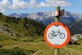 Cycling prohibited in the mountains Royalty Free Stock Photo