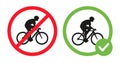 Cycling prohibited and riding bikes allowed vector flat illustration isolated on white background. Royalty Free Stock Photo