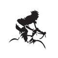 Cycling, road cyclist side view. Isolated vector silhouette. Biking logo Royalty Free Stock Photo