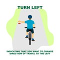 Cycling rules for traffic safety, turn left bicycle hand signals. Royalty Free Stock Photo
