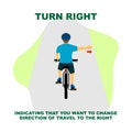 Cycling rules for traffic safety, turn right bicycle hand signals. Royalty Free Stock Photo