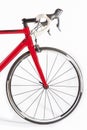 Cycling Sport Concept. Professional Road Bike Front Wheel and Handlebars Closeup