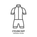 Cycling suit line icon. Bike clothes vector illustration. Editable stroke