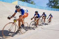 Cycling team fast racing on velodrome