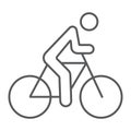 Cycling thin line icon, sport and bike, man on bicycle sign, vector graphics, a linear pattern on a white background. Royalty Free Stock Photo