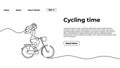 Cycling time one line drawing landing page template. Continuous hand drawn minimalist a girl ride a bike, minimalism vector