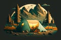 cycling trip with a tent in forest, velo bag packing illustration Generative AI