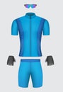 Cycling uniform. Realistic set of sport clothes for cyclists decent vector fitness wear