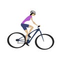 Cycling woman in purple jersey with blue bike