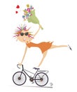 Cycling young woman. Bicycle and bunch of flowers Royalty Free Stock Photo