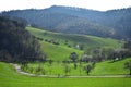 A cyclist on a trail in a beautiful landscape in early springtime in the Odenwald, Germany Royalty Free Stock Photo