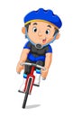 The cyclist is bicycle pedalling with a happy face