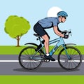 Cyclist on a bicycle. Sports bike. Bicycle helmet. Man riding a bike. Royalty Free Stock Photo