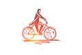 Cyclist, bike, bicycle, person, action concept. Hand drawn isolated vector.
