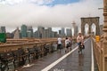 Cyclist on Brooklyn Bridge New York USA