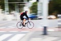 Cyclist in city traffic