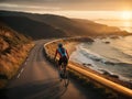 Cyclist on Coastal Road next to the sea