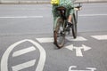 Cyclist in Cycle Lane; Frankfurt Royalty Free Stock Photo