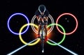 Cyclist cycling olympic games rings isolated black background