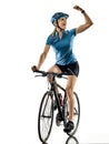 Cyclist cycling riding bicycle woman isolated white background c