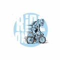 Cyclist, cycling blue, white, geometric, cyclist stylized vector illustration