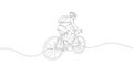 A cyclist or cyclist rides down the street. continuous one line drawing of sports man.