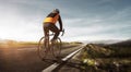 Cyclist drives fast on a street